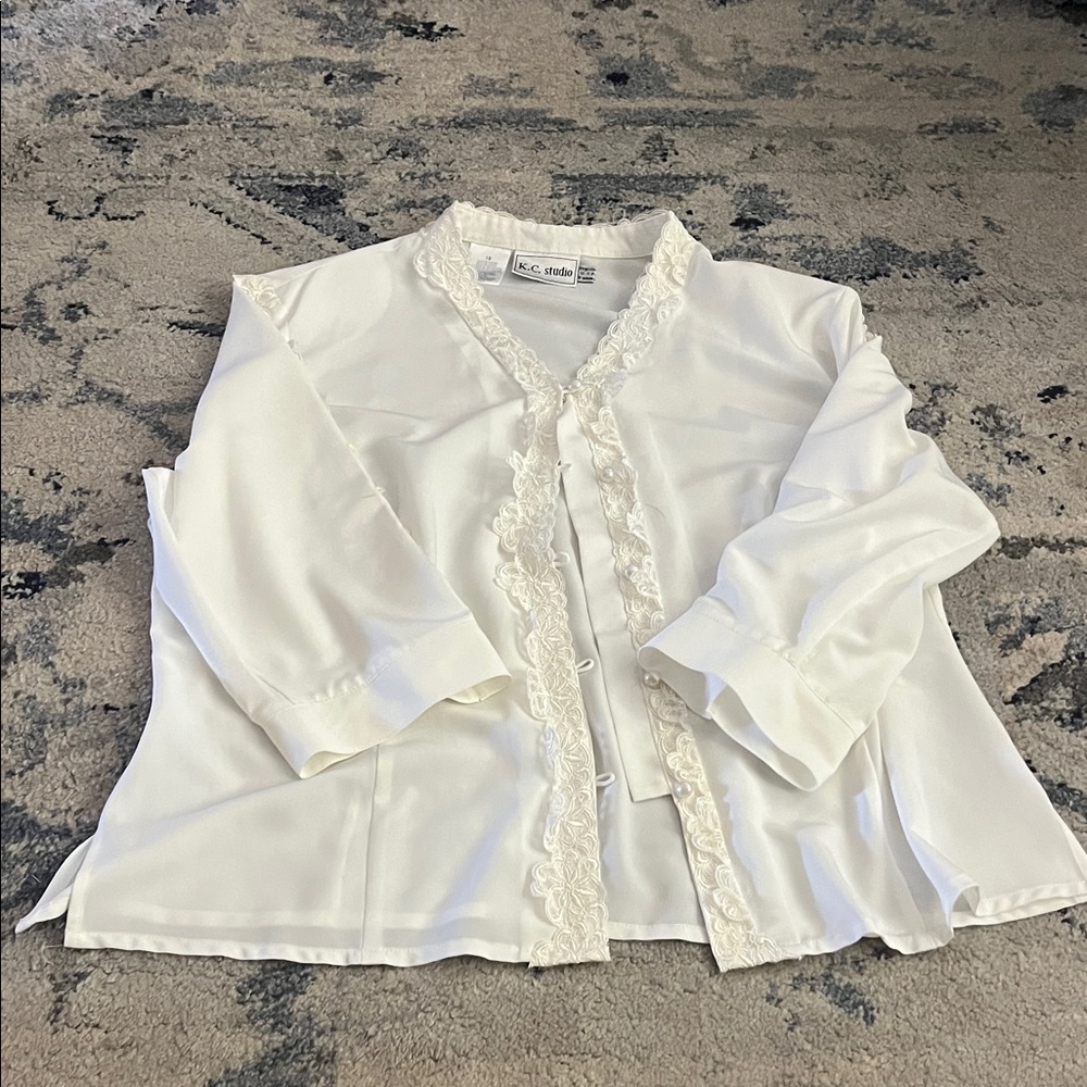 Chic Ivory Lace Accent Blouse